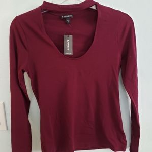 Long sleeve top with choker neck